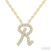 1/20 ctw Initial 'R' Round cut Diamond Pendant With Chain in 14K Yellow Gold
